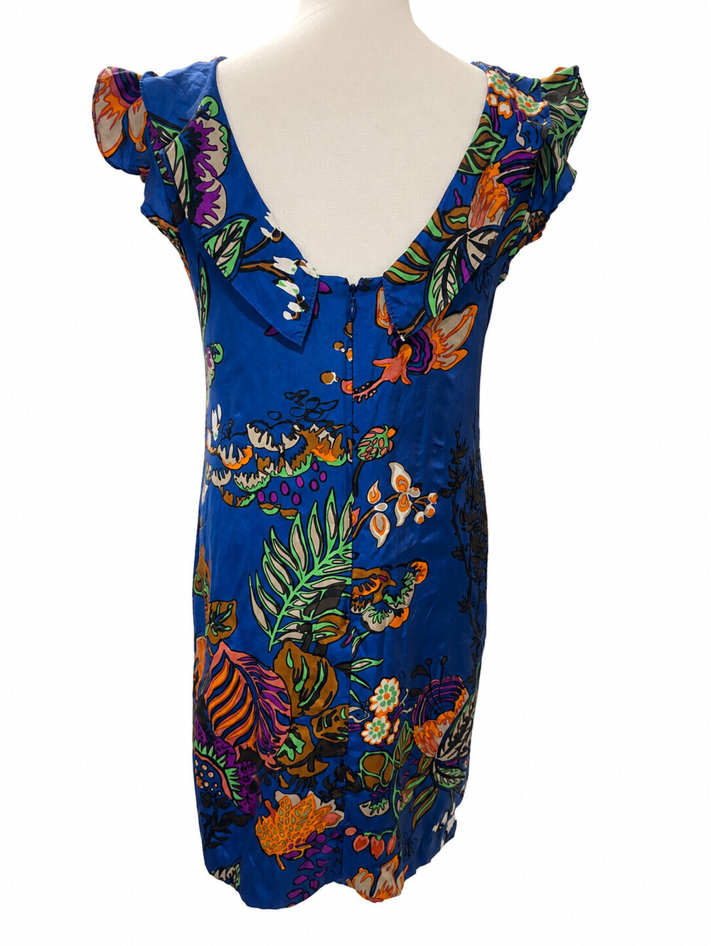 J. Crew Blue Floral Sheath Dress Sea Coral Silk Mini Dress 2 - Picture 3 of 7